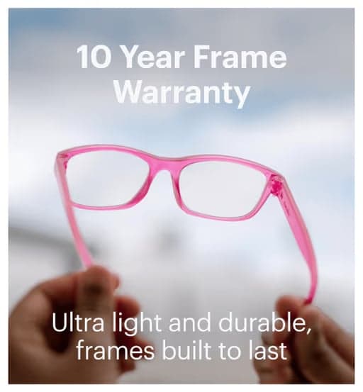 Dresden Vision pink glasses frame close-up highlighting lightweight and durable eyewear design