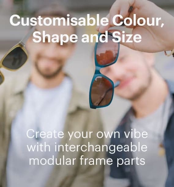 Dresden Vision Australia customisable sunglasses frames with interchangeable parts for personalised fit