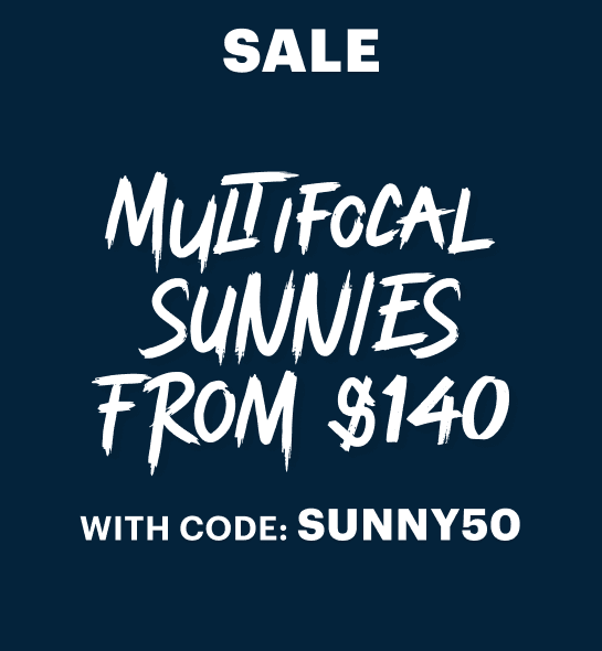 Dresden Vision Australia promotional banner for all sunglasses. All Sunglasses half price. Use code, sunny50.