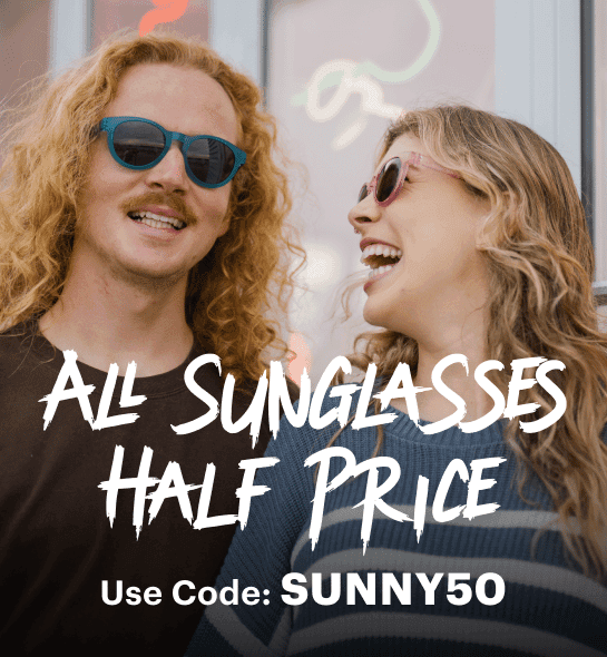 Dresden Vision Australia promotional banner for all sunglasses. All Sunglasses half price. Use code, sunny50.