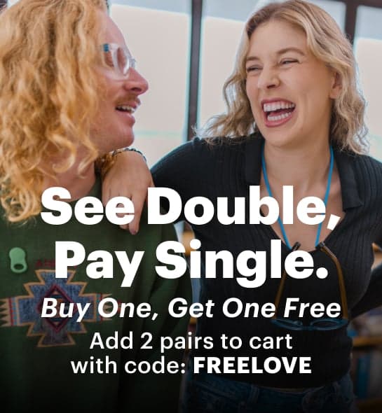 Dresden Vision Valentine’s Day sale banner featuring a 'Buy One, Get One Free' offer on frames and progressives.