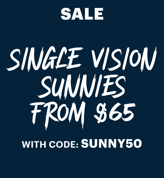 Dresden Vision Australia promotional banner for all sunglasses. All Sunglasses half price. Use code, sunny50.
