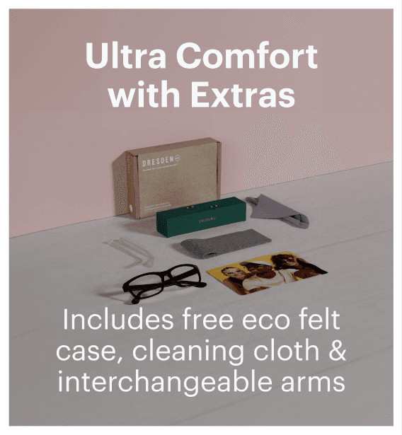 Reading with Benefits. Includes free eco felt case, cleaning cloth & interchangeable arms.